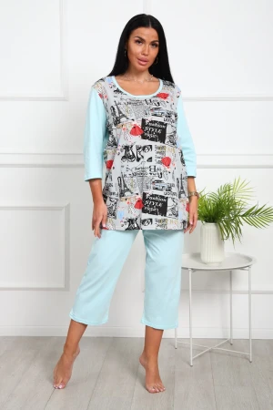 Костюм двойка женский №1060 кулирка (р-ры: 48-58) бирюза