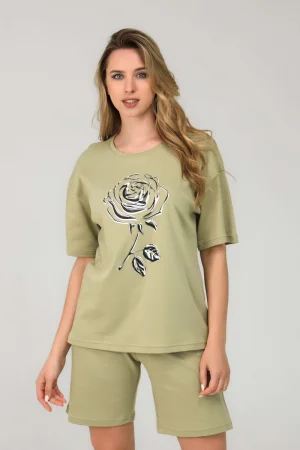 Костюм двойка женский №21574 интерлок (р-ры: 44-56) олива