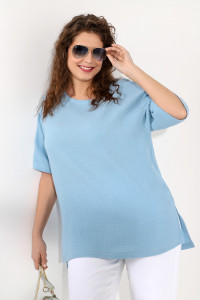 Блузка женская "Виола-1" муслин (последний размер) голубой 56