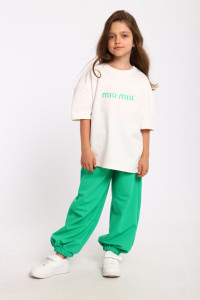 Костюм двойка детский МЛШ "Miu-Miu" футер 2-х нитка пенье (р-ры: 122-152) зеленый