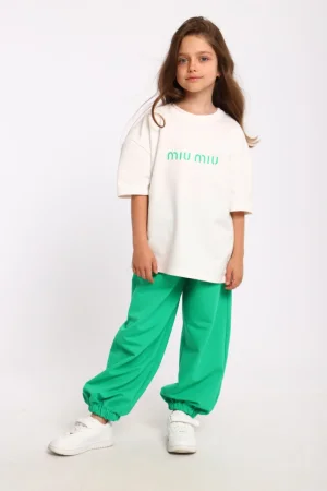 Костюм двойка детский МЛШ "Miu-Miu" футер 2-х нитка пенье (р-ры: 122-152) зеленый