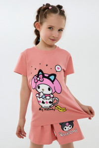 Костюм двойка детский №46685 "Kuromi1" кулирка с лайкрой (р-ры: 98-140) розовый