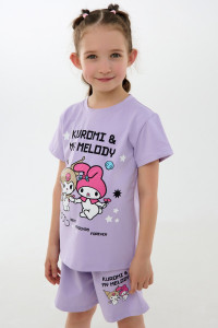 Костюм двойка детский №46687 "Kuromi2" кулирка с лайкрой (р-ры: 98-140) сиреневый