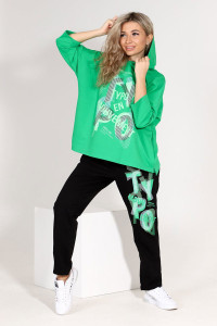 Костюм двойка женский №46536 футер с лайкрой 2-х нитка (последний размер) ярко-зеленый 52