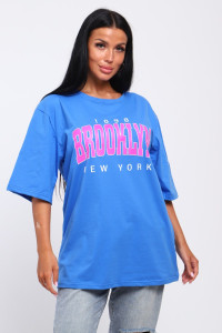 Футболка женская №803 "Brooklyn" кулирка (последний размер) голубой 60-62