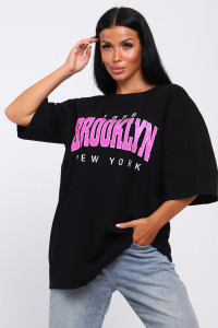 Футболка женская №803 "Brooklyn" кулирка (последний размер) черный 60-62