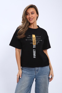 Футболка женская №32076 кулирка с лайкрой пенье (последний размер) черный 48