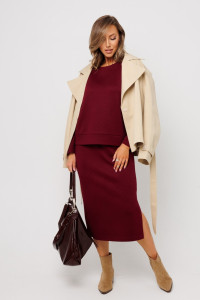 Костюм двойка женский с юбкой К245 трикотажное полотно глория (р-ры: 46-66) бордовый