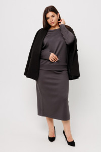 Костюм двойка женский с юбкой К245 трикотажное полотно глория (р-ры: 46-66) графит