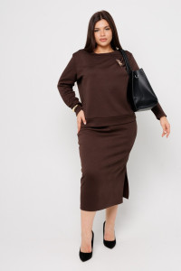 Костюм двойка женский с юбкой К245 трикотажное полотно глория (р-ры: 46-66) шоколадный