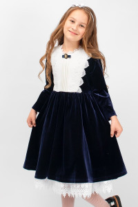 Платье детское SP0167 бархат (последний размер) синий 140,152