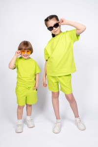 Костюм двойка детский №41125 футер 2-х нитка (последний размер) салатовый 146,164