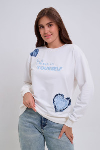 Свитшот женский №88545 футер 2-х нитка (р-ры: 42-60) молочный