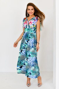 Сарафан женский "Пенелопа" масло (последний размер) мелкий горох на голубом 52