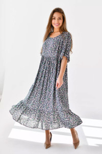 Платье женское "Любава" штапель (последний размер) черничный 64