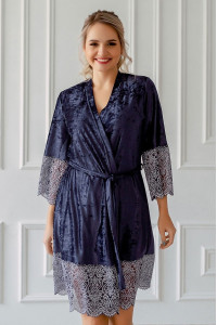 Халат женский "Беатрис" креш велюр (последний размер) синий 44,54,56