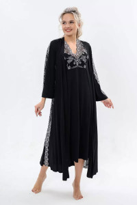 Пеньюар двойка женский "Стефания" вискоза с кружевом (последний размер) чернильно-черный 50