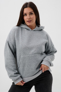 Худи женское №52712 футер 2-х нитка с начесом (р-ры: 44-58) серый