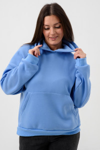 Худи женское №52712 футер 2-х нитка с начесом (р-ры: 44-58) голубой