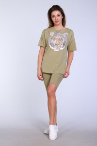 Костюм двойка женский ТК-246а кулирка пенье (р-ры: 42-52) зеленый