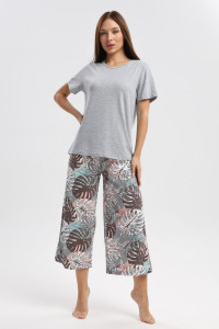 Костюм двойка женский 726 кулирка (р-ры: 44-56) серый-коралловый