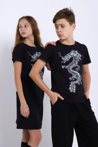 Футболка детская "Горыныч" кулирка с лайкрой (последний размер) черный 164