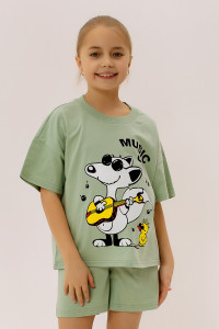 Костюм двойка детский "Комиксы" ФЛ-23 кулирка (последний размер) светлый хаки 140