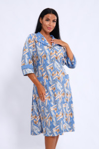 Халат женский 561 кулирка (последний размер) голубой-белый-листья 52-54