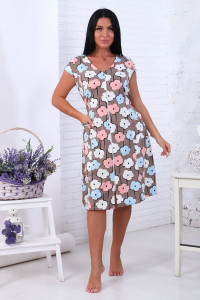 Халат женский 021 кулирка (последний размер) коричневый-белый-цветы 48-50,54-56,56-58,60-62