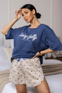 Костюм двойка женский 1975/7 кулирка (р-ры: 44-54) синий-бежевый