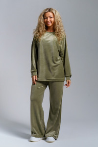Костюм двойка женский 974 велюр бамбук (р-ры: 44-58) св.олива