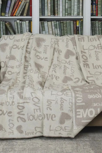 Плед "Vladi" хлопок-жаккард "Love" бело-бежевый