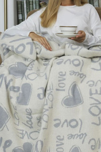 Плед "Vladi" хлопок-жаккард "Love" бело-серый