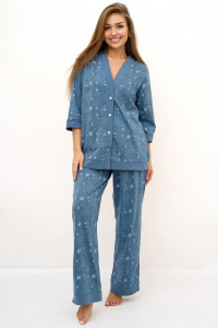 Костюм двойка женский "Вишенки Г" кулирка (последний размер) голубой 48