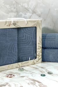 Набор махровых полотенец "Оскар" 08-191 темно-голубой 2 шт.