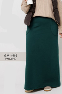 Юбка женская Ю24 (90 см) футер 3-х нитка с начесом (р-ры: 48-66) темно-зеленый