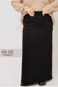 Юбка женская Ю24 (90 см) футер 3-х нитка с начесом (р-ры: 48-66) черный