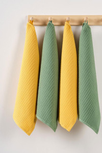 Набор вафельных полотенец "Ночь Нежна" желтый-зеленый 4 шт.