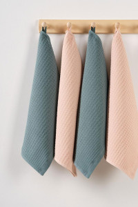 Набор вафельных полотенец "Ночь Нежна" темно-зеленый-бежевый 4 шт.