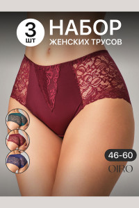 Трусы женские 0207 OIRO нейлон (р-ры: 46-60) зеленый, синий, бордо - упаковка 3 шт. 