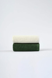 Набор махровых полотенец "OZ Полоса" нежно-бежевый-милитари 2 шт.