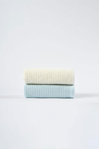 Набор махровых полотенец "OZ Полоса" нежно-бежевый-голубой 2 шт.