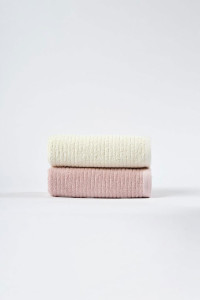 Набор махровых полотенец "OZ Полоса" нежно-бежевый-пыльная роза 2 шт.