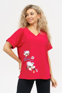 Футболка женская 951 кулирка с лайкрой пенье (последний размер) бордо 50,52