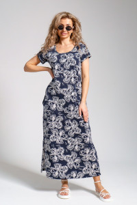 Платье женское 643 кулирка (последний размер) цветы т.синий 50