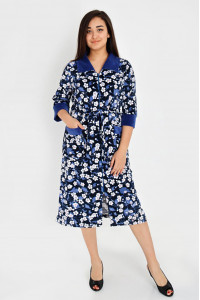 Халат женский М-79ВМ велюр (р-ры: 44-62) синий с белым