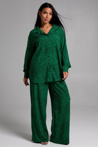 Костюм двойка женский "Рошель" штапель (последний размер) леопард зеленый 50-52,54-56
