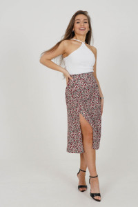 Юбка женская "Хельга" штапель (последний размер) цветы белый 46,50