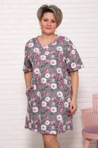 Туника женская "Джина СЦ" кулирка (последний размер) серый цветы 52