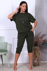 Костюм двойка женский КД-233 кулирка (последний размер) темный хаки 50